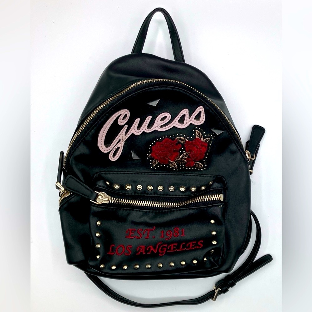 Guess rare Black and Red Embroidered Backpack studs
